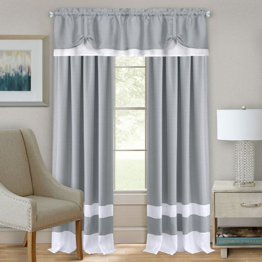 Darcy Grey Solid Contemporary Window Curtain Panel: 52" x 84", Rod Pocket Panel